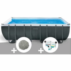 Kit Piscine Tubulaire Intex Ultra XTR Frame Rectangulaire 5,49 X 2,74 X 1,32 M + 10 Kg De Zéolite + Kit De Traitement Au Chlore - Gris