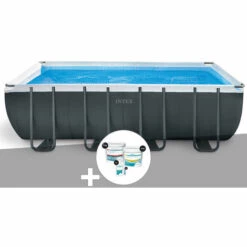 Kit Piscine Tubulaire Intex Ultra XTR Frame Rectangulaire 5,49 X 2,74 X 1,32 M + Kit De Traitement Au Chlore - Gris