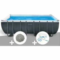 Kit Piscine Tubulaire Intex Ultra XTR Frame Rectangulaire 5,49 X 2,74 X 1,32 M + 10 Kg De Zéolite + Kit D'entretien - Gris