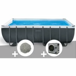 Kit Piscine Tubulaire Intex Ultra XTR Frame Rectangulaire 5,49 X 2,74 X 1,32 M + 10 Kg De Zéolite + Pompe à Chaleur - Gris