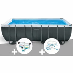 Kit Piscine Tubulaire Intex Ultra XTR Frame Rectangulaire 5,49 X 2,74 X 1,32 M + Kit De Traitement Au Chlore + Kit D'entretien - Gris