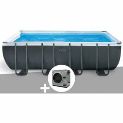 Kit Piscine Tubulaire Intex Ultra XTR Frame Rectangulaire 5,49 X 2,74 X 1,32 M + Pompe à Chaleur - Gris