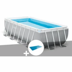 Kit Piscine Tubulaire Intex Prism Frame Rectangulaire 4,88 X 2,44 X 1,07 M + Bâche à Bulles - Gris