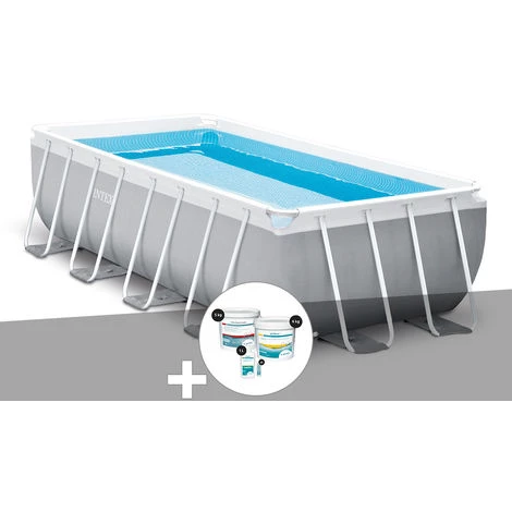 Kit Piscine Tubulaire Intex Prism Frame Rectangulaire 4,88 X 2,44 X 1,07 M + Kit De Traitement Au Chlore - Gris