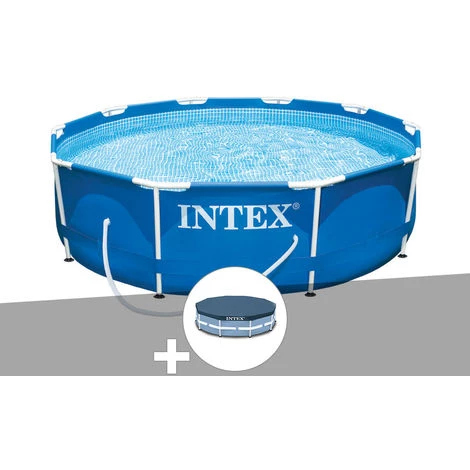 Kit Piscine Tubulaire Intex Metal Frame Ronde 3,05 X 0,76 M + Bâche De Protection - Bleu