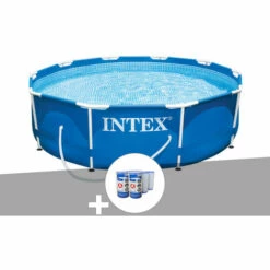 Kit Piscine Tubulaire Intex Metal Frame Ronde 3,05 X 0,76 M + 6 Cartouches De Filtration - Bleu