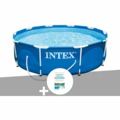 Kit Piscine Tubulaire Intex Metal Frame Ronde 3,05 X 0,76 M + Kit De Traitement Au Chlore - Bleu