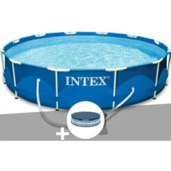 Kit Piscine Tubulaire Intex Metal Frame Ronde 3,66 X 0,76 M + Bâche De Protection - Bleu