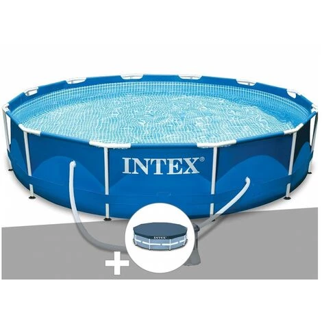 Kit Piscine Tubulaire Intex Metal Frame Ronde 3,66 X 0,76 M + Bâche De Protection - Bleu – Image 2