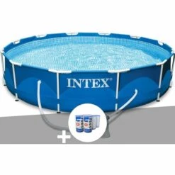 Kit Piscine Tubulaire Intex Metal Frame Ronde 3,66 X 0,76 M + 6 Cartouches De Filtration - Bleu