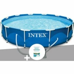 Kit Piscine Tubulaire Intex Metal Frame Ronde 3,66 X 0,76 M + Kit De Traitement Au Chlore - Bleu