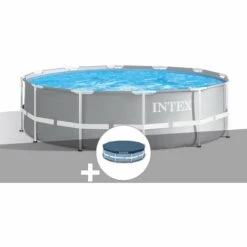 Kit Piscine Tubulaire Intex Prism Frame Ronde 3,66 X 1,22 M + Bâche De Protection - Gris