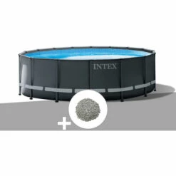 Kit Piscine Tubulaire Intex Ultra XTR Frame Ronde 5,49 X 1,32 M + 20 Kg De Zéolite - Gris