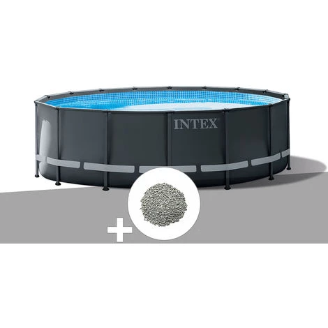 Kit Piscine Tubulaire Intex Ultra XTR Frame Ronde 5,49 X 1,32 M + 20 Kg De Zéolite - Gris