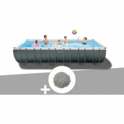 Kit Piscine Tubulaire Intex Ultra XTR Frame Rectangulaire 7,32 X 3,66 X 1,32 M + 20 Kg De Zéolite - Gris