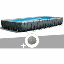 Kit Piscine Tubulaire Intex Ultra XTR Frame Rectangulaire 9,75 X 4,88 X 1,32 M + 20 Kg De Zéolite - Gris