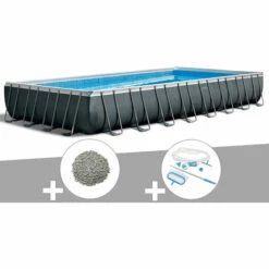 Kit Piscine Tubulaire Intex Ultra XTR Frame Rectangulaire 9,75 X 4,88 X 1,32 M + 20 Kg De Zéolite + Kit D'entretien - Gris
