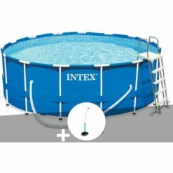 Kit Piscine Tubulaire Intex Metal Frame Ronde 4,57 X 1,22 M + Douche Solaire - Bleu