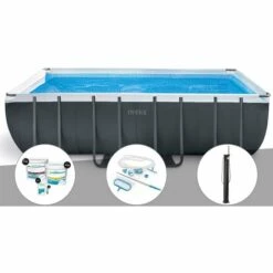 Kit Piscine Tubulaire Intex Ultra XTR Frame Rectangulaire 5,49 X 2,74 X 1,32 M + Kit De Traitement Au Chlore + Kit D'entretien + Douche Solaire - Gris