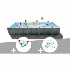 Kit Piscine Tubulaire Intex Ultra XTR Frame Rectangulaire 7,32 X 3,66 X 1,32 M + Kit De Traitement Au Chlore + Kit D'entretien - Gris
