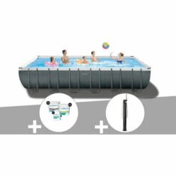 Kit Piscine Tubulaire Intex Ultra XTR Frame Rectangulaire 7,32 X 3,66 X 1,32 M + Kit De Traitement Au Chlore + Douche Solaire - Gris