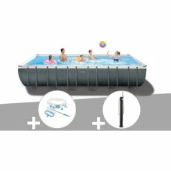 Kit Piscine Tubulaire Intex Ultra XTR Frame Rectangulaire 7,32 X 3,66 X 1,32 M + Kit D'entretien + Douche Solaire - Gris