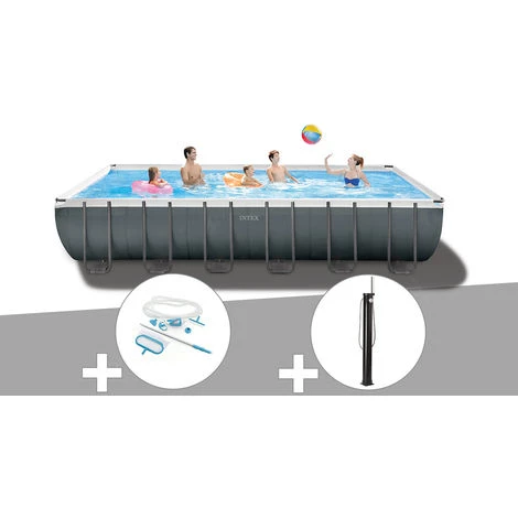 Kit Piscine Tubulaire Intex Ultra XTR Frame Rectangulaire 7,32 X 3,66 X 1,32 M + Kit D'entretien + Douche Solaire - Gris
