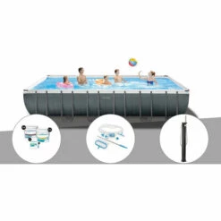 Piscine Tubulaire Intex Ultra XTR Frame Rectangulaire 7,32 X 3,66 X 1,32 M + Traitement Au Chlore + Kit D'entretien + Douche - Gris