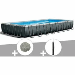 Kit Piscine Tubulaire Intex Ultra XTR Frame Rectangulaire 9,75 X 4,88 X 1,32 M + 20 Kg De Zéolite + Douche Solaire - Gris