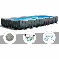 Piscine Tubulaire Intex Ultra XTR Frame Rectangulaire 9,75 X 4,88 X 1,32 M + Zéolite + Traitement Au Chlore + Kit D'entretien - Gris