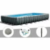 Piscine Tubulaire Intex Ultra XTR Frame Rectangulaire 9,75 X 4,88 X 1,32 M + 20 Kg De Zéolite + Traitement Au Chlore + Douche - Gris