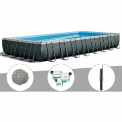 Piscine Tubulaire Intex Ultra XTR Frame Rectangulaire 9,75 X 4,88 X 1,32 M + 20 Kg De Zéolite + Traitement Au Chlore + Douche - Gris