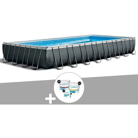 Kit Piscine Tubulaire Intex Ultra XTR Frame Rectangulaire 9,75 X 4,88 X 1,32 M + Kit De Traitement Au Chlore - Gris