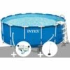 Kit Piscine Tubulaire Intex Metal Frame Ronde 4,57 X 1,22 M + Kit De Traitement Au Chlore + Douche Solaire - Bleu