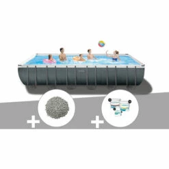 Kit Piscine Tubulaire Intex Ultra XTR Frame Rectangulaire 7,32 X 3,66 X 1,32 M + 20 Kg De Zéolite + Kit De Traitement Au Chlore - Gris