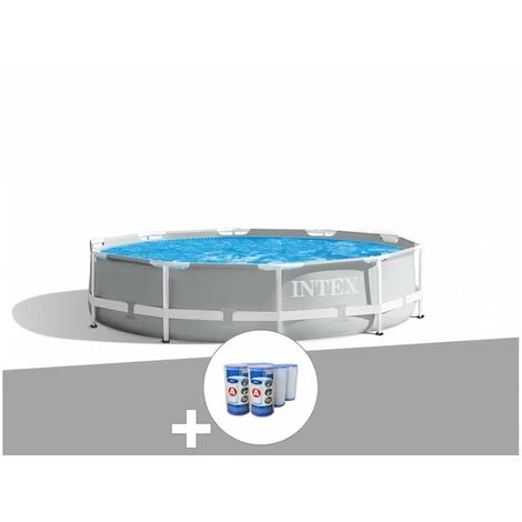 Kit Piscine Tubulaire Intex Prism Frame Ronde 3,66 X 0,76 M + 6 Cartouches De Filtration - Gris – Image 2