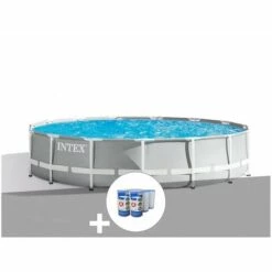 Kit Piscine Tubulaire Intex Prism Frame Ronde 4,57 X 1,22 M + 6 Cartouches De Filtration - Gris