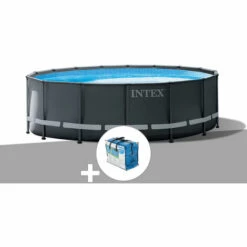 Kit Piscine Tubulaire Intex Ultra XTR Frame Ronde 5,49 X 1,32 M + Bâche à Bulles - Gris