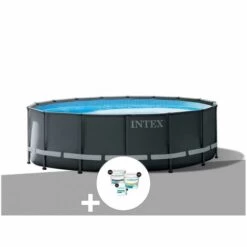 Kit Piscine Tubulaire Intex Ultra XTR Frame Ronde 5,49 X 1,32 M + Kit De Traitement Au Chlore - Gris