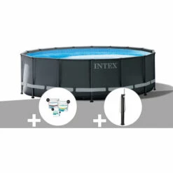 Kit Piscine Tubulaire Intex Ultra XTR Frame Ronde 5,49 X 1,32 M + Kit De Traitement Au Chlore + Douche Solaire - Gris