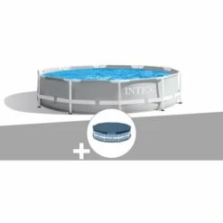 Kit Piscine Tubulaire Intex Prism Frame Ronde 3,66 X 0,76 M + Bâche De Protection - Gris