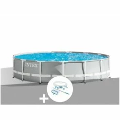 Kit Piscine Tubulaire Intex Prism Frame Ronde 4,57 X 1,22 M + Kit D'entretien - Gris
