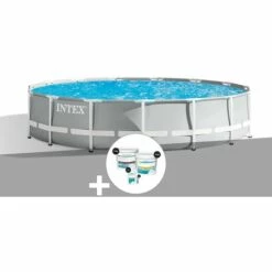 Kit Piscine Tubulaire Intex Prism Frame Ronde 4,57 X 1,22 M + Kit De Traitement Au Chlore - Gris