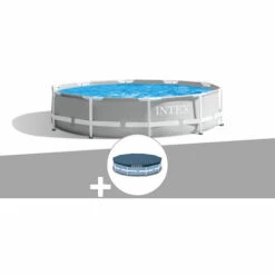 Kit Piscine Tubulaire Intex Prism Frame Ronde 3,05 X 0,76 M + Bâche De Protection - Gris