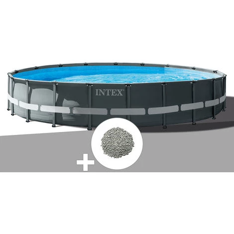Kit Piscine Tubulaire Intex Ultra XTR Frame Ronde 7,32 X 1,32 M + 30 Kg De Zéolite - Gris
