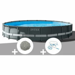Kit Piscine Tubulaire Intex Ultra XTR Frame Ronde 6,10 X 1,22 M + 20 Kg De Zéolite + Kit D'entretien - Gris