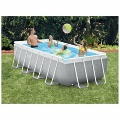 Kit Piscine Tubulaire Intex Prism Frame Rectangulaire 4,00 X 2,00 X 1,00 M + Bâche à Bulles - Grisclair