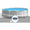 Kit Piscine Tubulaire Intex Prism Frame Ronde 3,66 X 0,99 M + Bâche De Protection - Gris