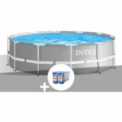 Kit Piscine Tubulaire Intex Prism Frame Ronde 3,66 X 0,99 M + 6 Cartouches De Filtration - Gris