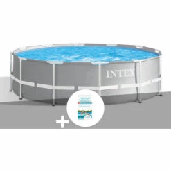 Kit Piscine Tubulaire Intex Prism Frame Ronde 3,66 X 0,99 M + Kit De Traitement Au Chlore - Gris